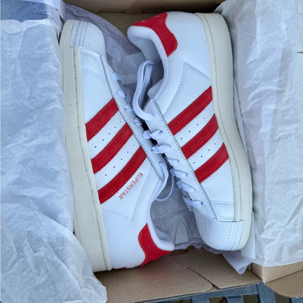 Adidas Superstar White with Red Accents Brand New In Box